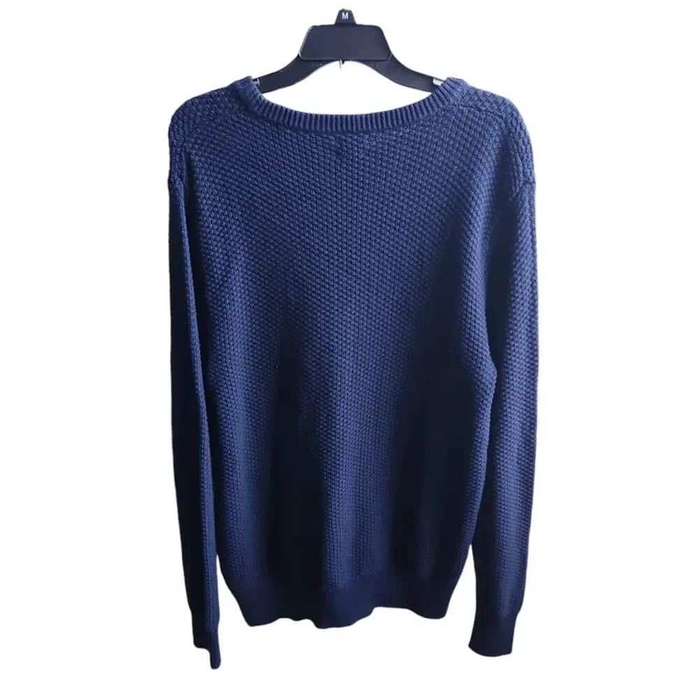 NEW J. Crew Men's Sweater Medium Navy Blue Cotton Sweater In Checker Stitch
